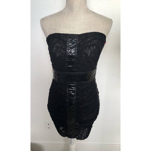 D&G Dolce & Gabbana Black Lace and Vinyl Pink Bow Mini Dress - 42 US 6 - Picture 1 of 7